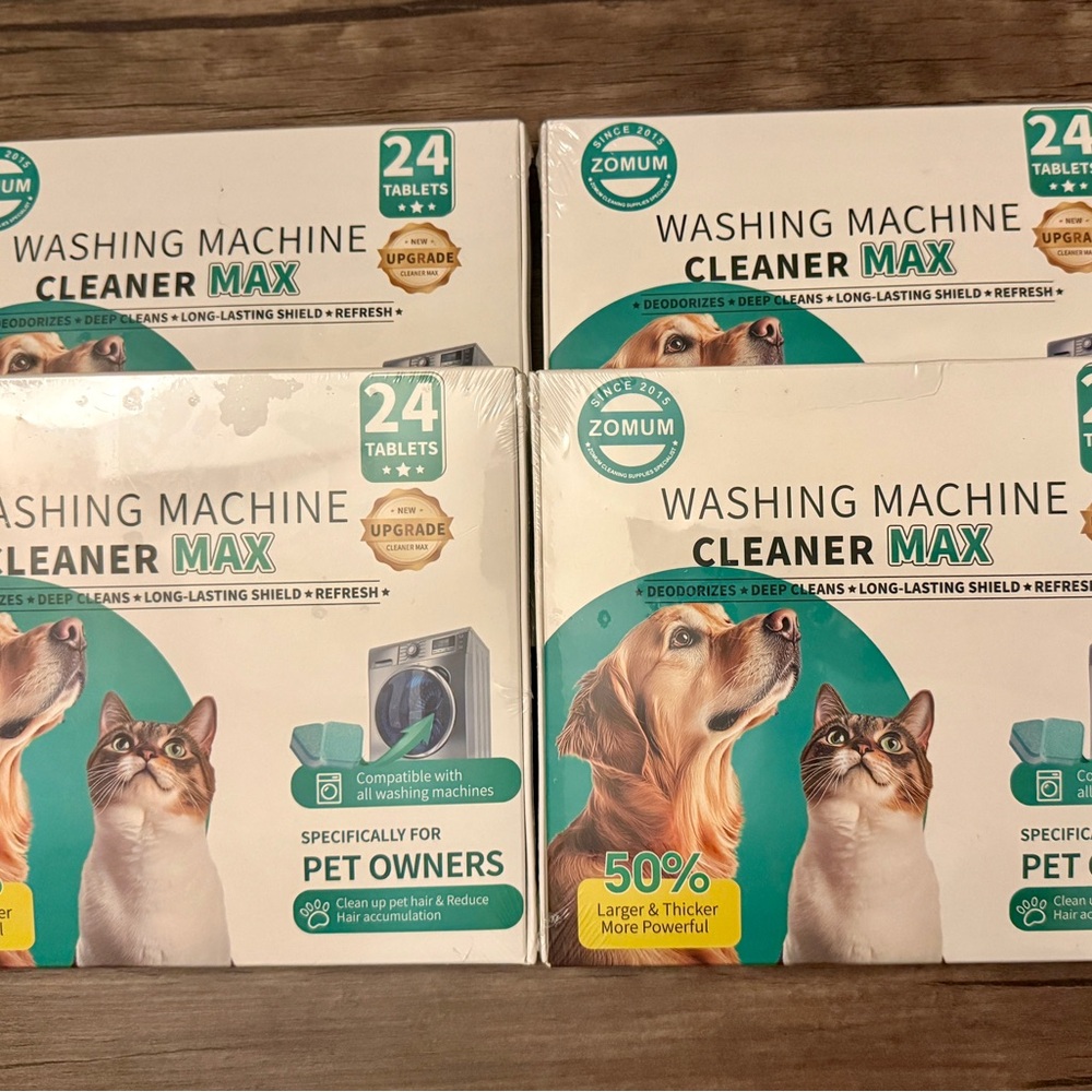 NWT Zomum Washing Machine Cleaner Max for Pet Owners 24 Tablets Set of 4